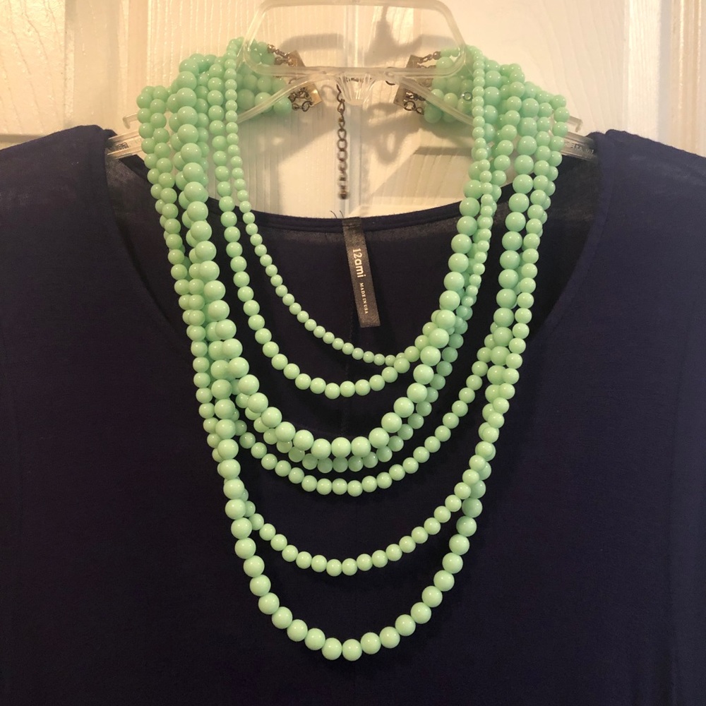 Green layered beaded necklace